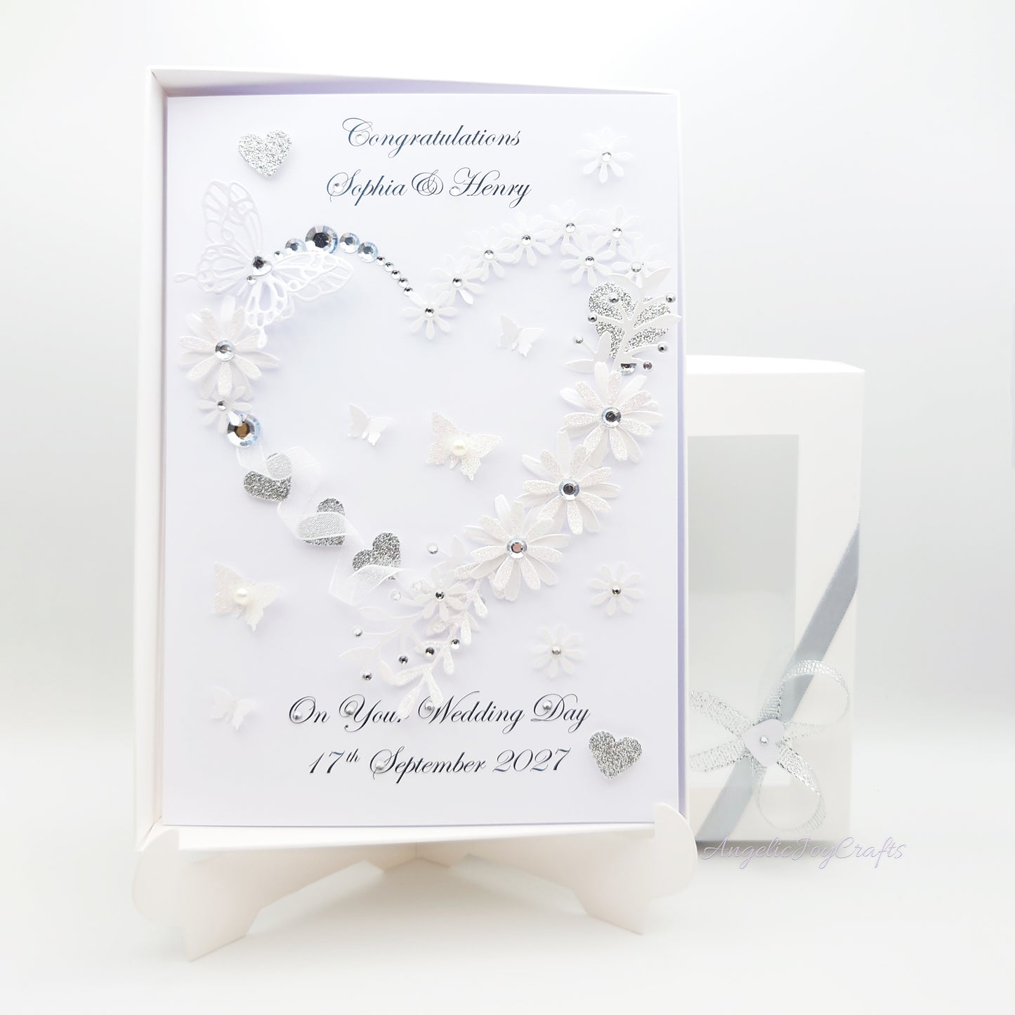 Handmade Personalised 3D Wedding Card with Floral Heart & Butterflies + Complimentary Gift Box | Anniversary | Wedding | Engagement