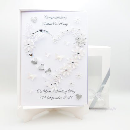 Handmade Personalised 3D Wedding Card with Floral Heart & Butterflies + Complimentary Gift Box | Anniversary | Wedding | Engagement