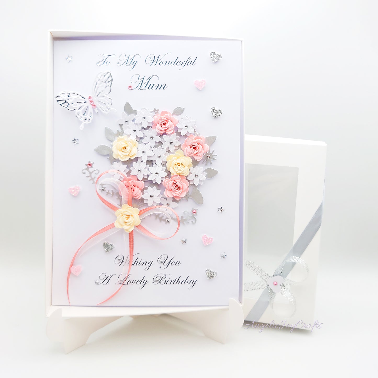 Handmade Personalised 3D Birthday Card with Bow & Flower Bush + Complimentary Gift Box | Birthday | Mother's Day