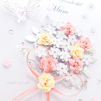 Handmade Personalised 3D Birthday Card with Bow & Flower Bush + Complimentary Gift Box | Birthday | Mother's Day