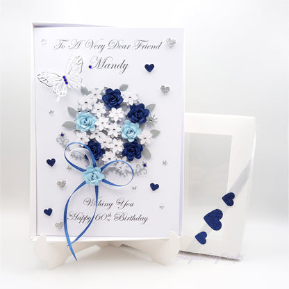 Handmade Personalised 3D Birthday Card with Bow & Flower Bush + Complimentary Gift Box | Birthday | Mother's Day