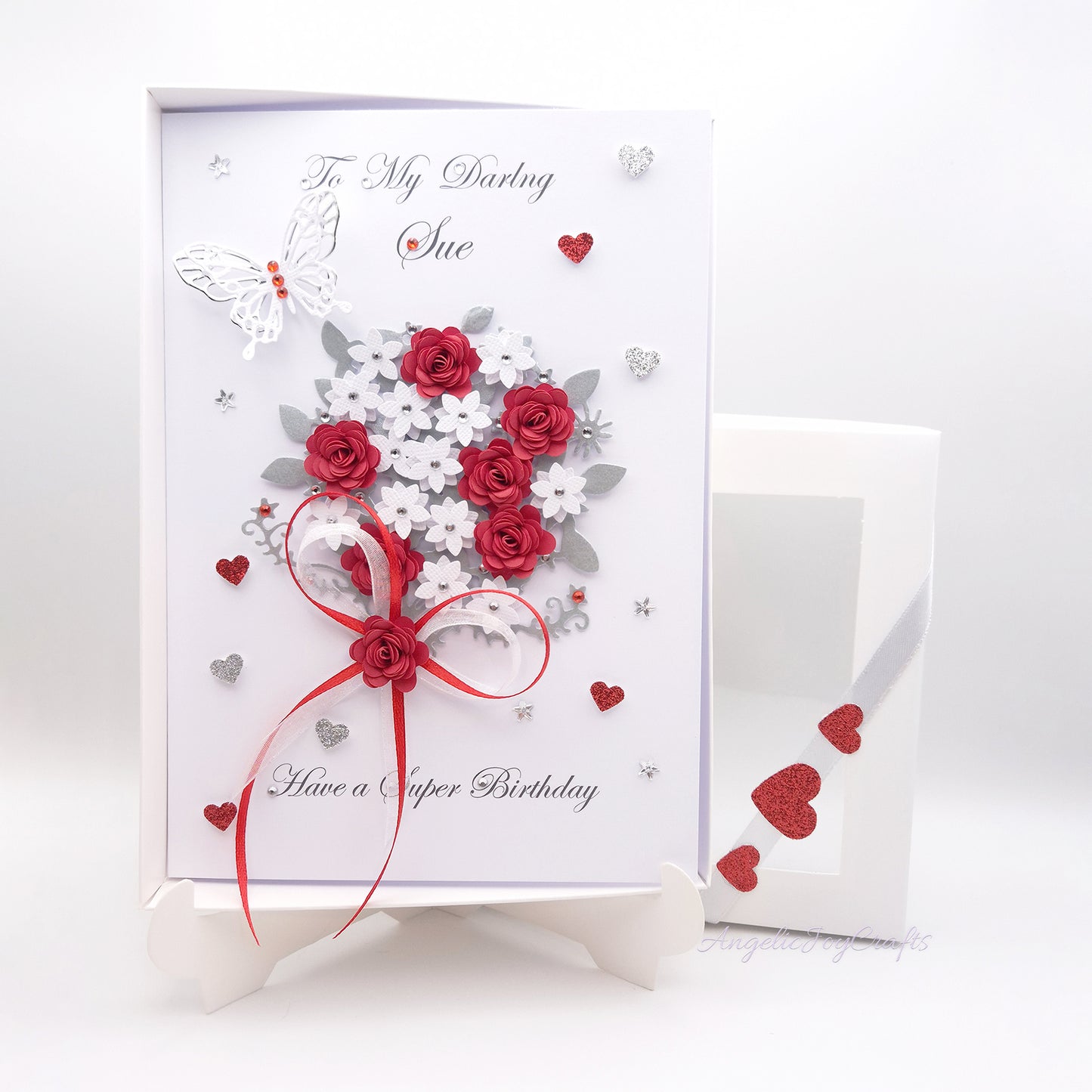 Handmade Personalised 3D Birthday Card with Bow & Flower Bush + Complimentary Gift Box | Birthday | Mother's Day