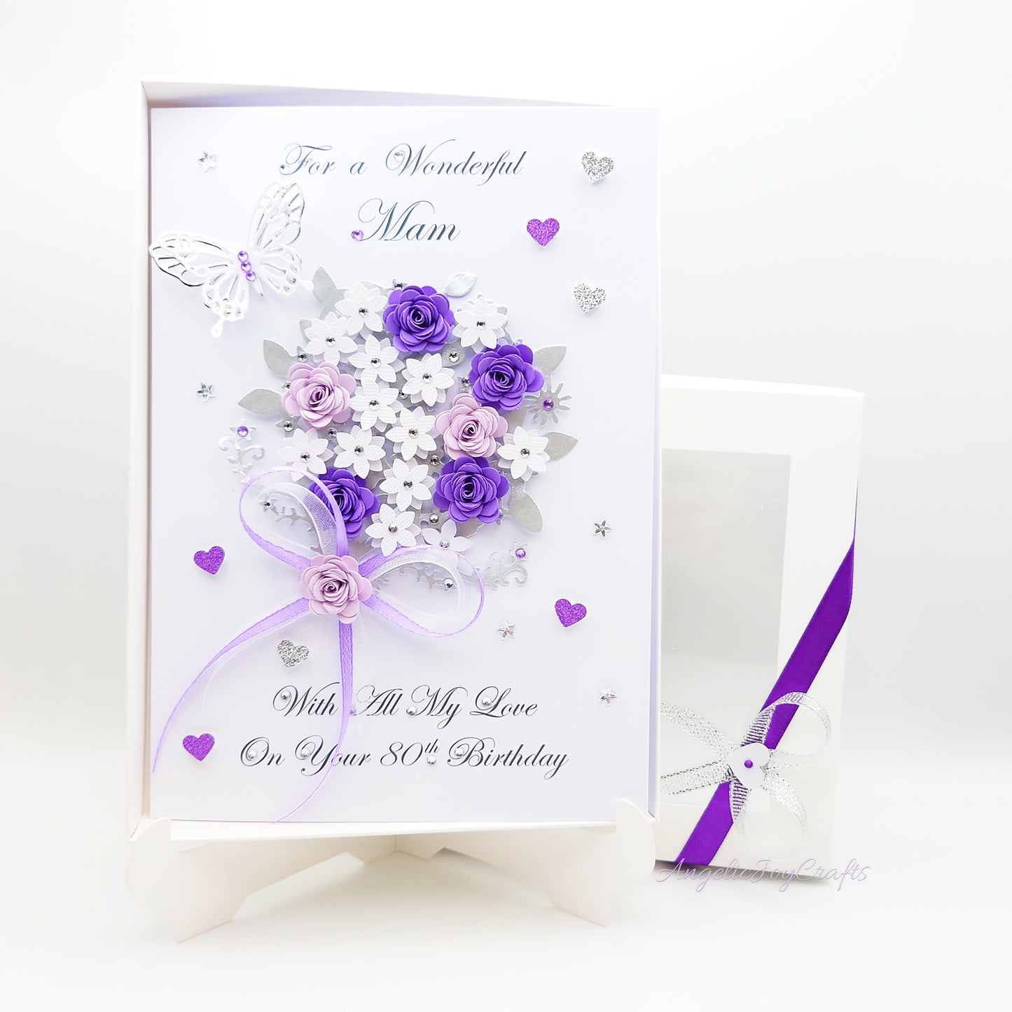 Handmade Personalised 3D Birthday Card with Bow & Flower Bush + Complimentary Gift Box | Birthday | Mother's Day