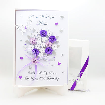 Handmade Personalised 3D Birthday Card with Bow & Flower Bush + Complimentary Gift Box | Birthday | Mother's Day