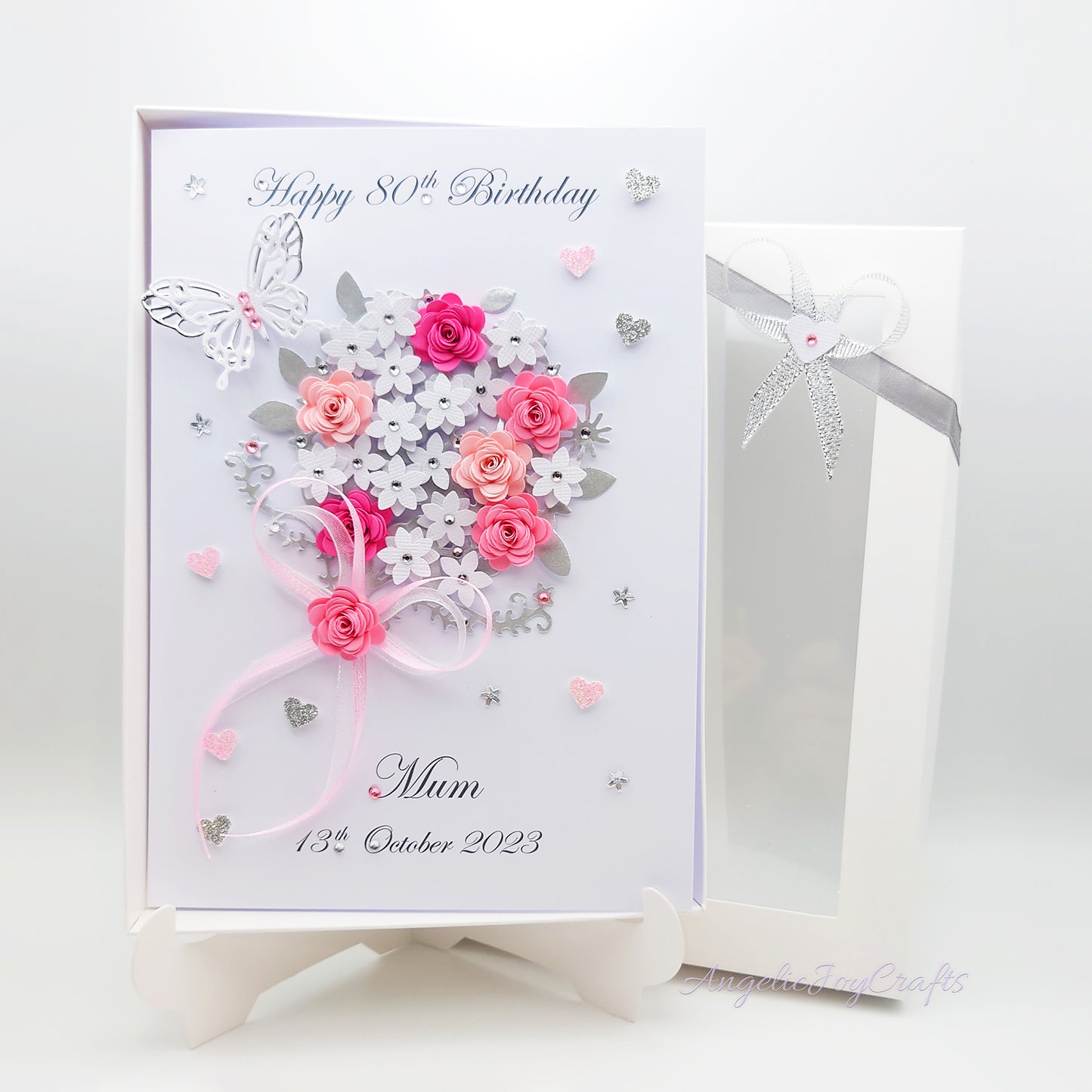 Handmade Personalised 3D Birthday Card with Bow & Flower Bush + Complimentary Gift Box | Birthday | Mother's Day