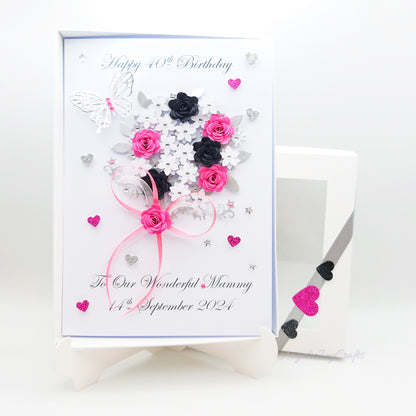 Handmade Personalised 3D Birthday Card with Bow & Flower Bush + Complimentary Gift Box | Birthday | Mother's Day