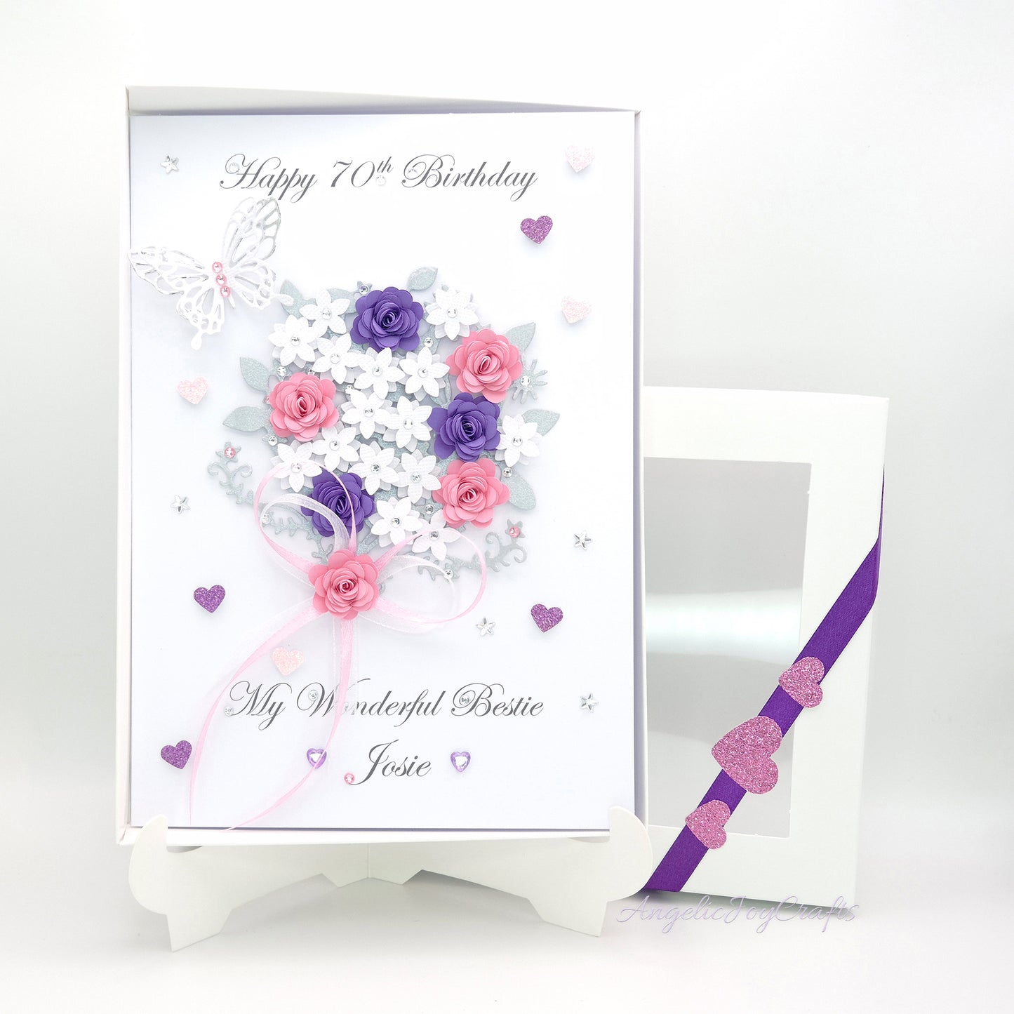 Handmade Personalised 3D Birthday Card with Bow & Flower Bush + Complimentary Gift Box | Birthday | Mother's Day