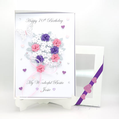 Handmade Personalised 3D Birthday Card with Bow & Flower Bush + Complimentary Gift Box | Birthday | Mother's Day