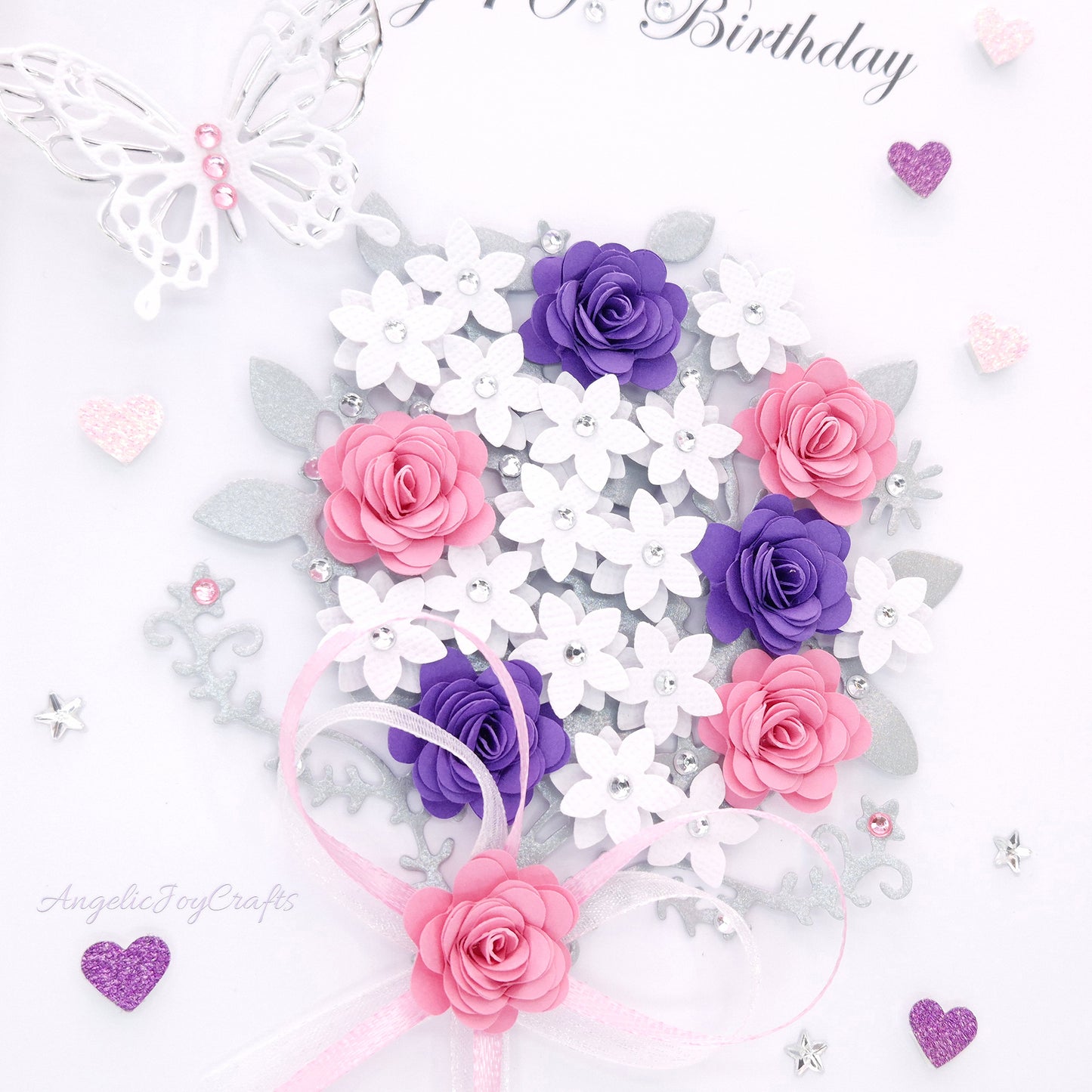 Handmade Personalised 3D Birthday Card with Bow & Flower Bush + Complimentary Gift Box | Birthday | Mother's Day