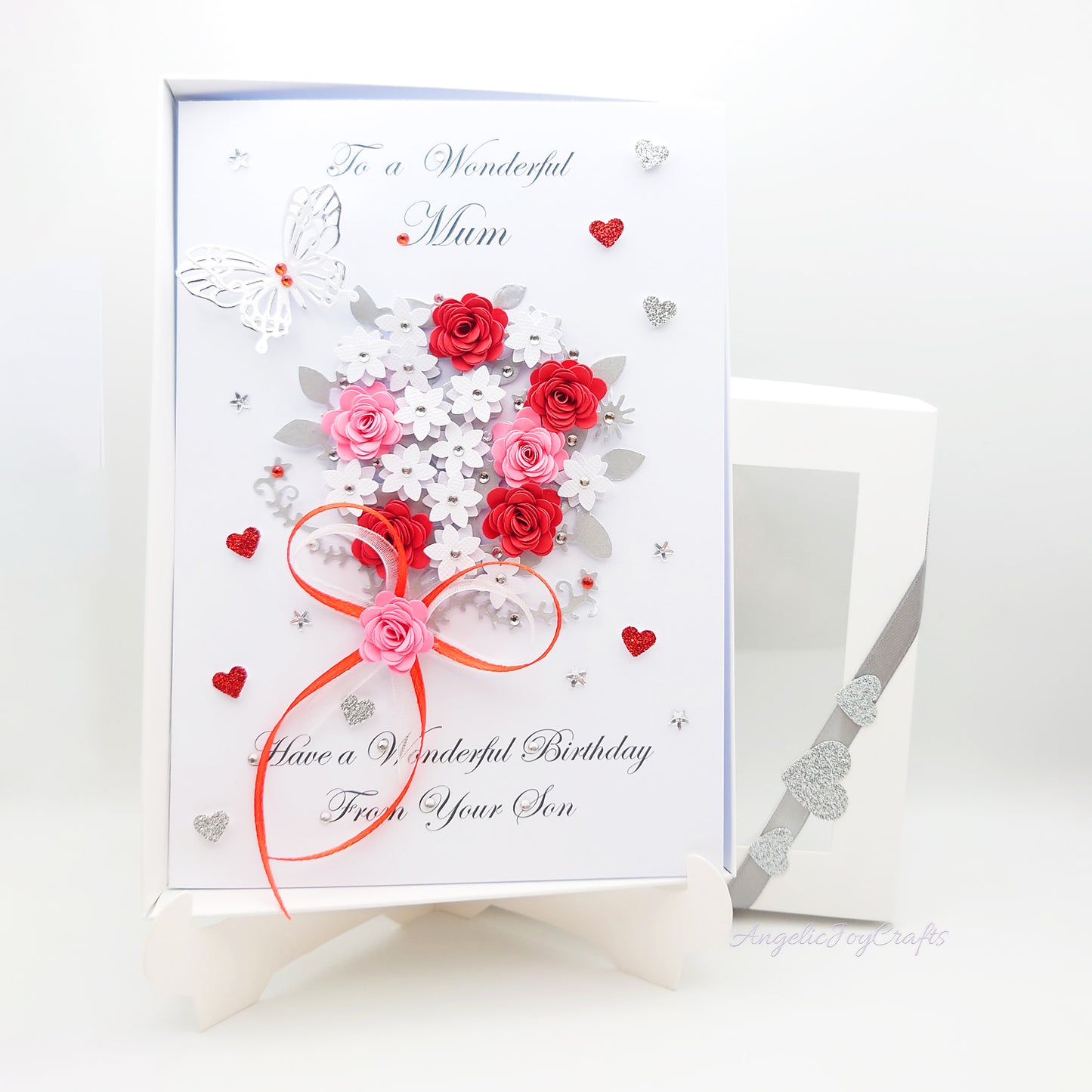Handmade Personalised 3D Birthday Card with Bow & Flower Bush + Complimentary Gift Box | Birthday | Mother's Day