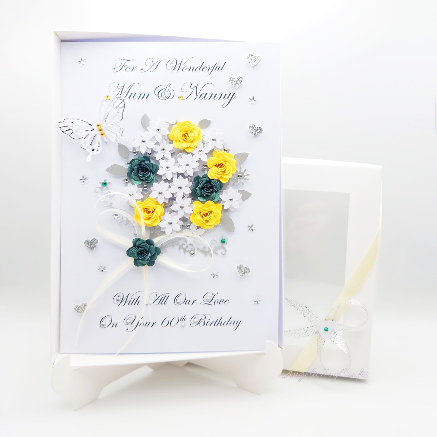 Handmade Personalised 3D Birthday Card with Bow & Flower Bush + Complimentary Gift Box | Birthday | Mother's Day