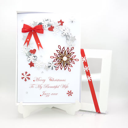 Handmade Personalised 3D Christmas Card with Ornate Snowflake & Bow + Complimentary Gift Box | Christmas | Noel | New Year