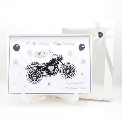 Handmade Personalised 3D Birthday Card with Motorbike & Baloons + Complimentary Gift Box | Birthday | Birthday for Him