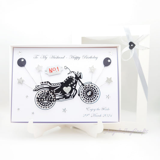 Handmade Personalised 3D Birthday Card with Motorbike & Baloons + Complimentary Gift Box | Birthday | Birthday for Him
