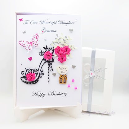 Handmade Personalised 3D Birthday Card with Stiletto & Flower Tree + Complimentary Gift Box | Birthday | Mother's Day