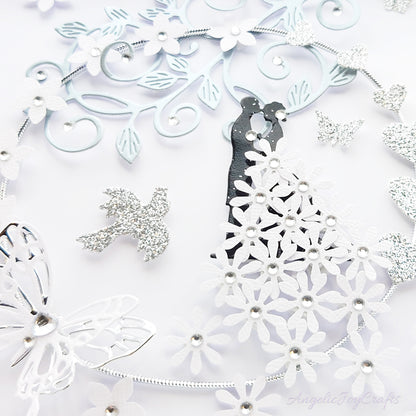 Handmade Personalised 3D Wedding Card with Couple in Floral Ring + Complimentary Gift Box | Anniversary | Wedding | Engagement