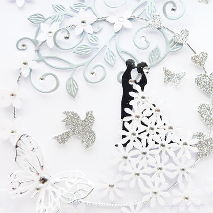 Handmade Personalised 3D Wedding Card with Couple in Floral Ring + Complimentary Gift Box | Anniversary | Wedding | Engagement