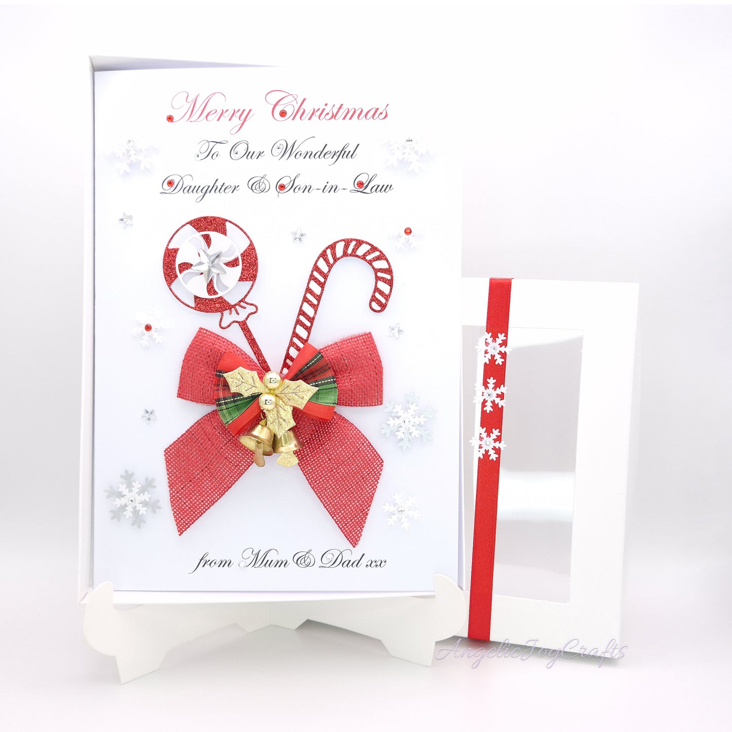 Handmade Personalised 3D Christmas Card with Sweets, Bow & Bells + Complimentary Gift Box | Christmas | Noel | New Year