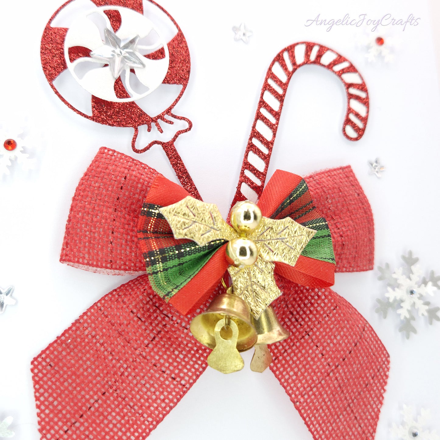 Handmade Personalised 3D Christmas Card with Sweets, Bow & Bells + Complimentary Gift Box | Christmas | Noel | New Year