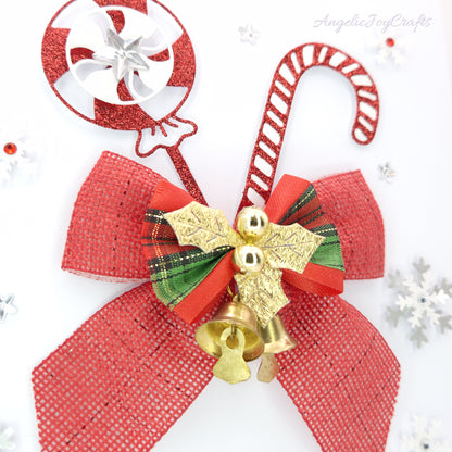 Handmade Personalised 3D Christmas Card with Sweets, Bow & Bells + Complimentary Gift Box | Christmas | Noel | New Year
