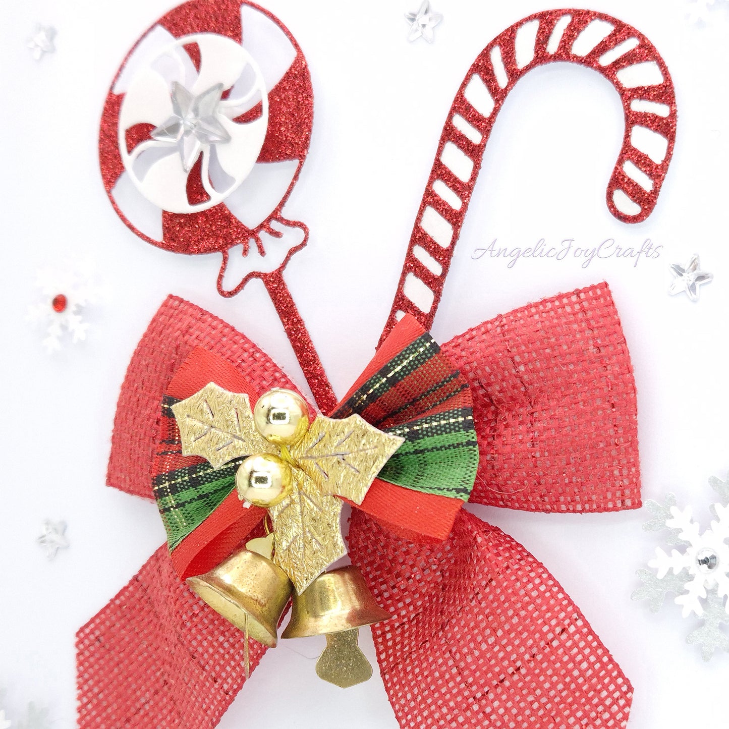 Handmade Personalised 3D Christmas Card with Sweets, Bow & Bells + Complimentary Gift Box | Christmas | Noel | New Year