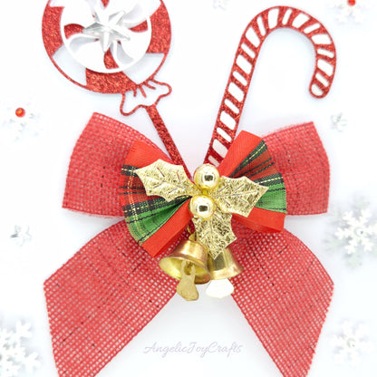 Handmade Personalised 3D Christmas Card with Sweets, Bow & Bells + Complimentary Gift Box | Christmas | Noel | New Year