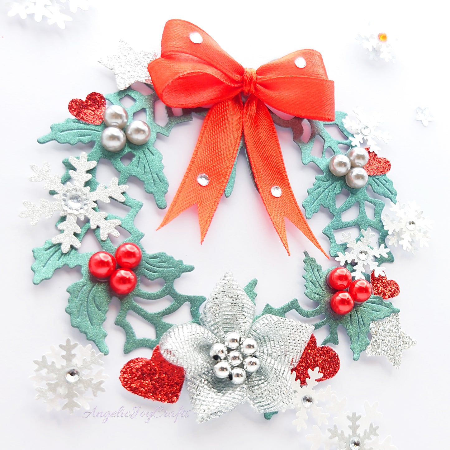 Handmade Personalised 3D Christmas Card with Ornate Wreath & Snowflakes + Complimentary Gift Box | Christmas | Noel | New Year