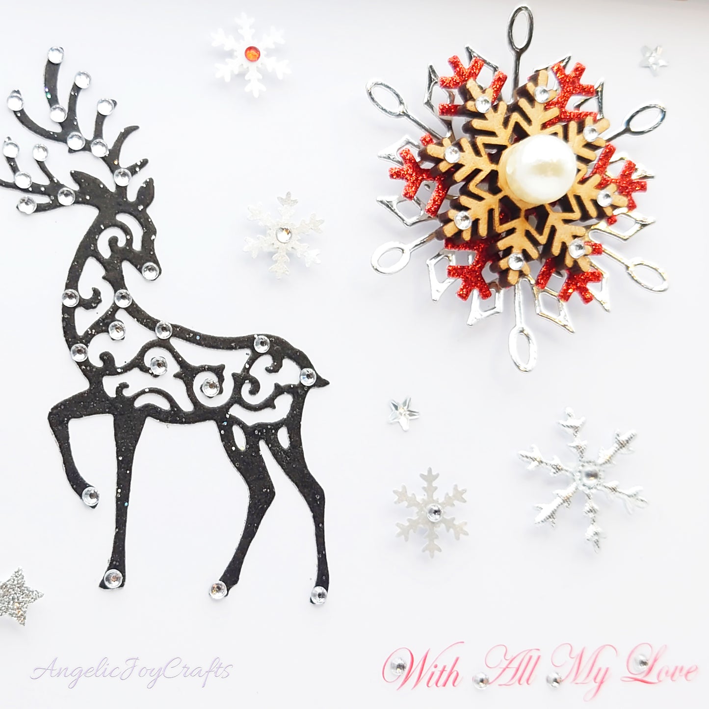 Handmade Personalised 3D Christmas Card with Deer & Wooden Snowflake + Complimentary Gift Box | Christmas | Noel | New Year