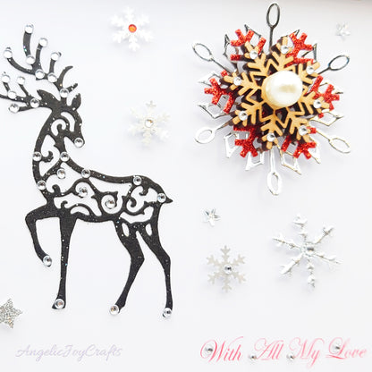 Handmade Personalised 3D Christmas Card with Deer & Wooden Snowflake + Complimentary Gift Box | Christmas | Noel | New Year