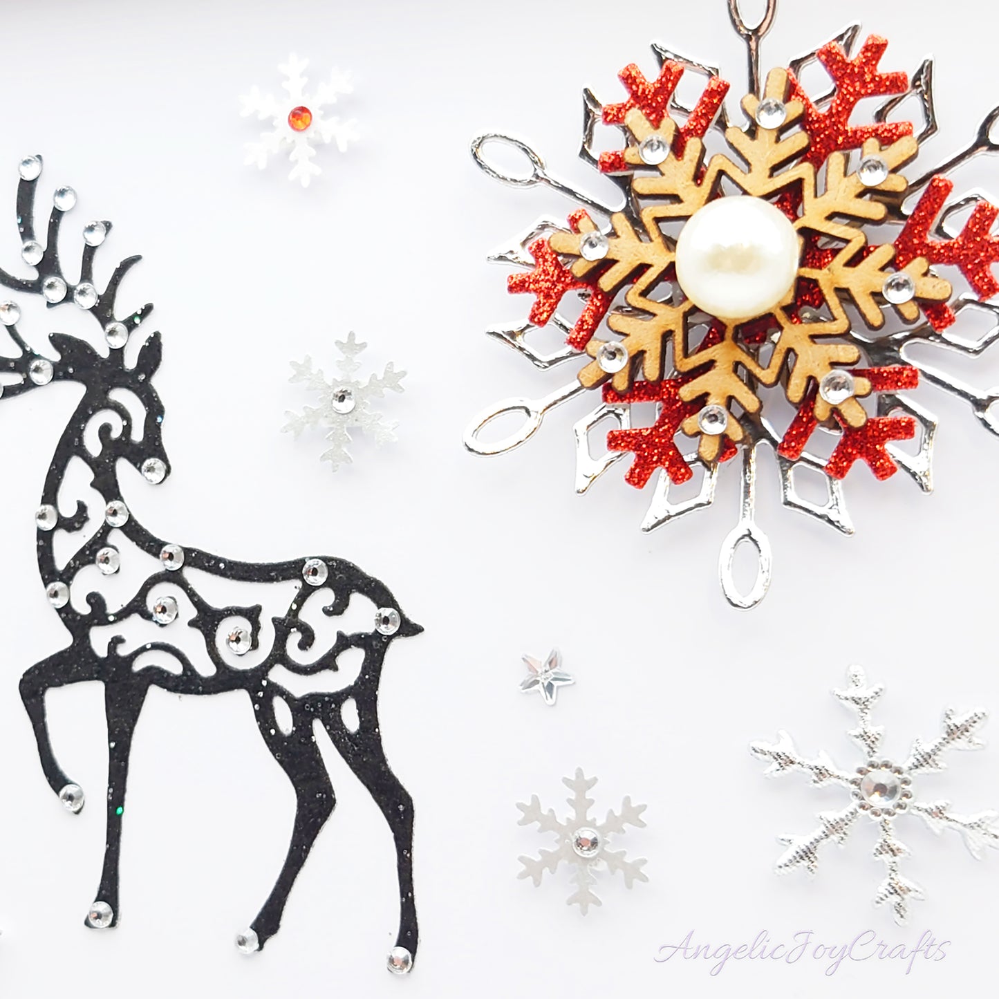 Handmade Personalised 3D Christmas Card with Deer & Wooden Snowflake + Complimentary Gift Box | Christmas | Noel | New Year