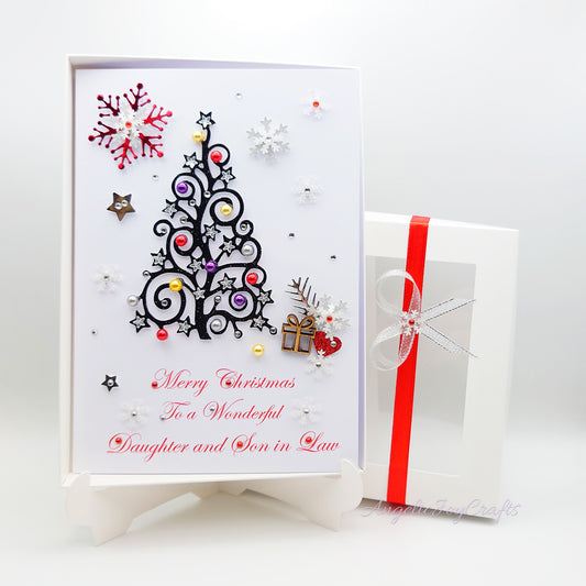Handmade Personalised 3D Christmas Card with Ornate Christmas Tree & Wooden Gift + Complimentary Gift Box | Christmas | Noel | New Year