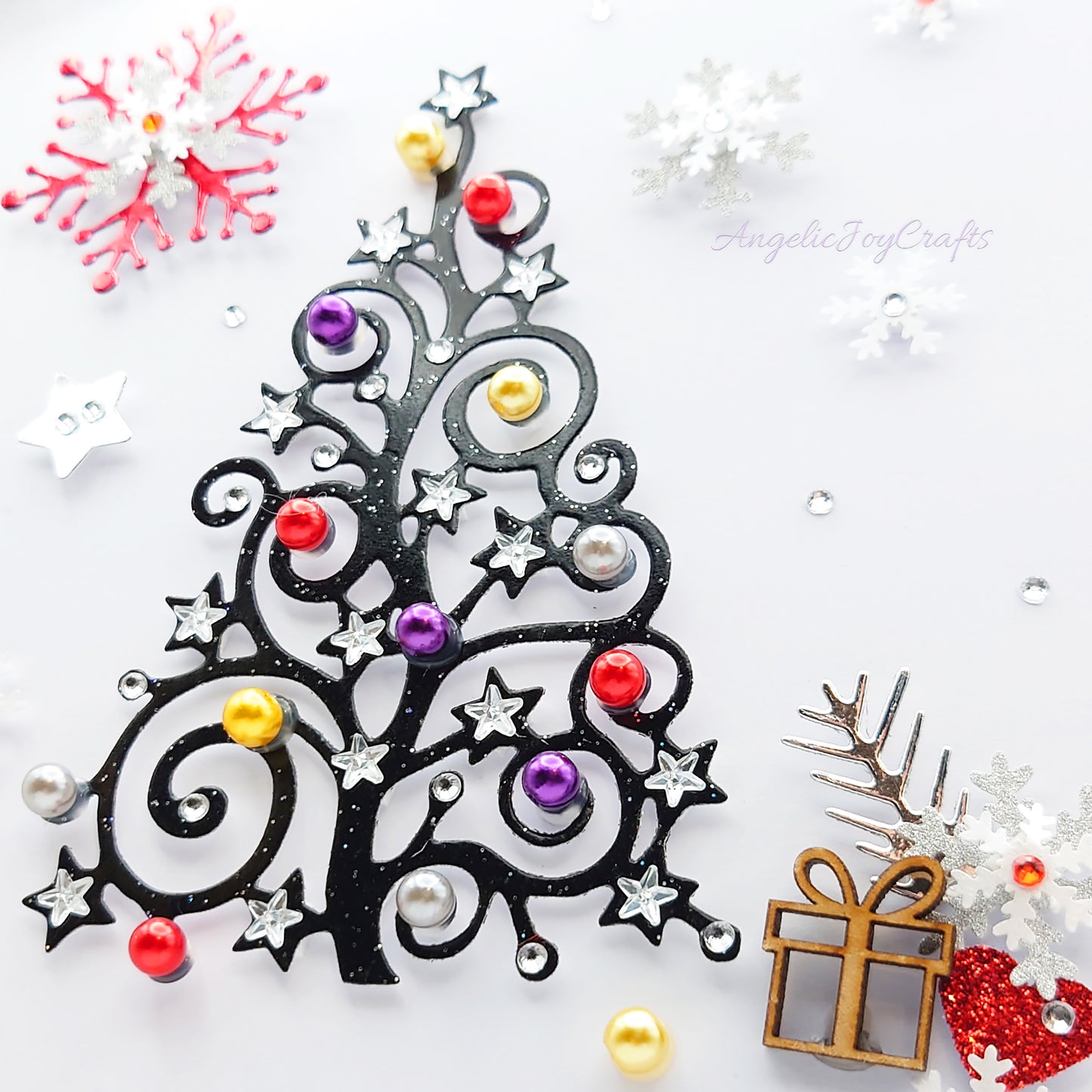 Handmade Personalised 3D Christmas Card with Ornate Christmas Tree & Wooden Gift + Complimentary Gift Box | Christmas | Noel | New Year