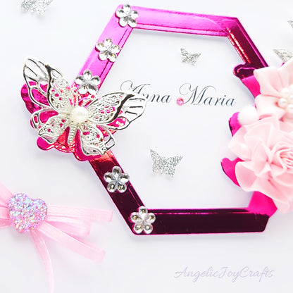 Handmade Personalised 3D Birthday Card with Floral Hexagon & Metallic Butterfly + Complimentary Gift Box | Birthday | Mother's Day