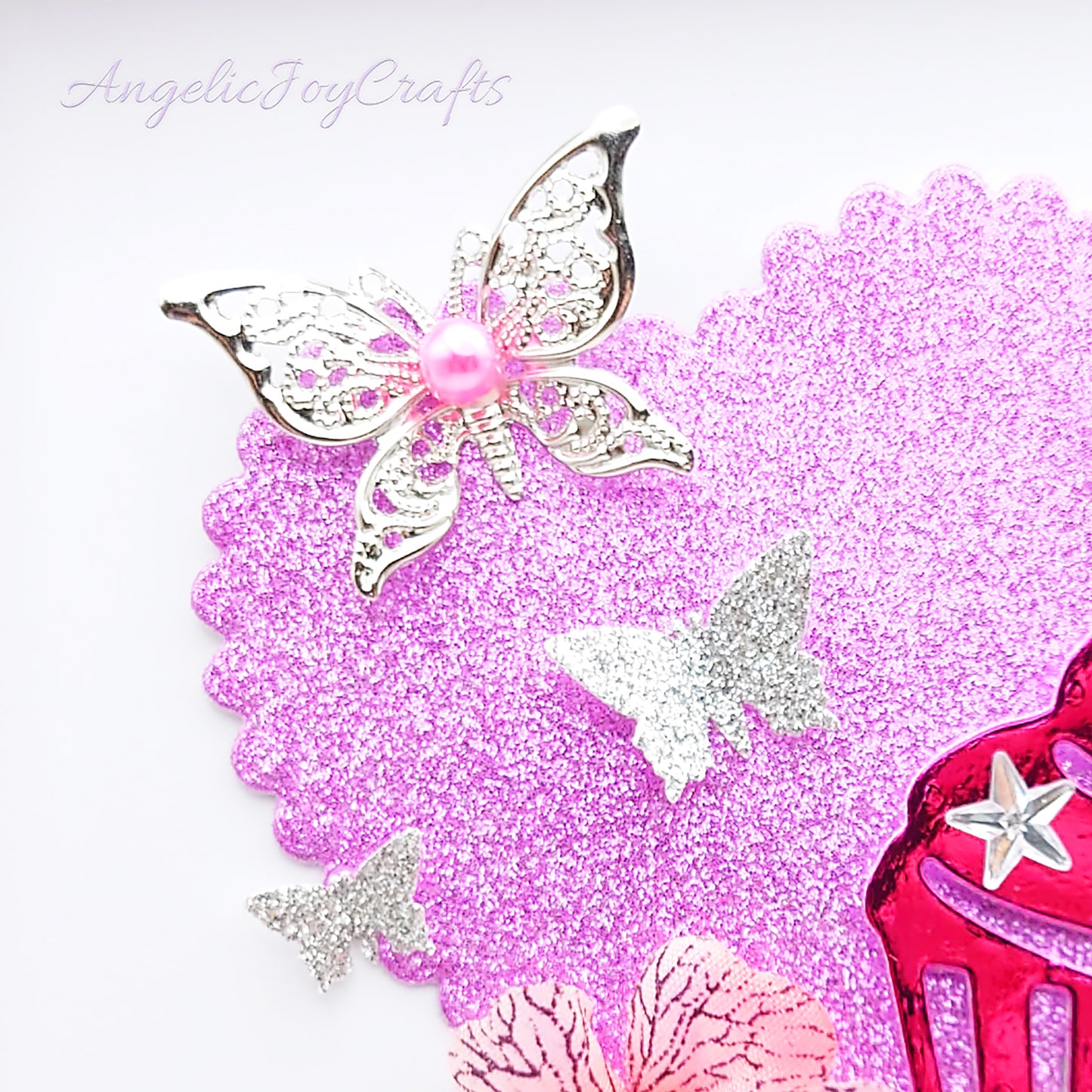 Handmade Personalised 3D Mother's Day Card with Flowers, Cupcake & Metallic Butterfly + Complimentary Gift Box | Birthday | Mother's Day