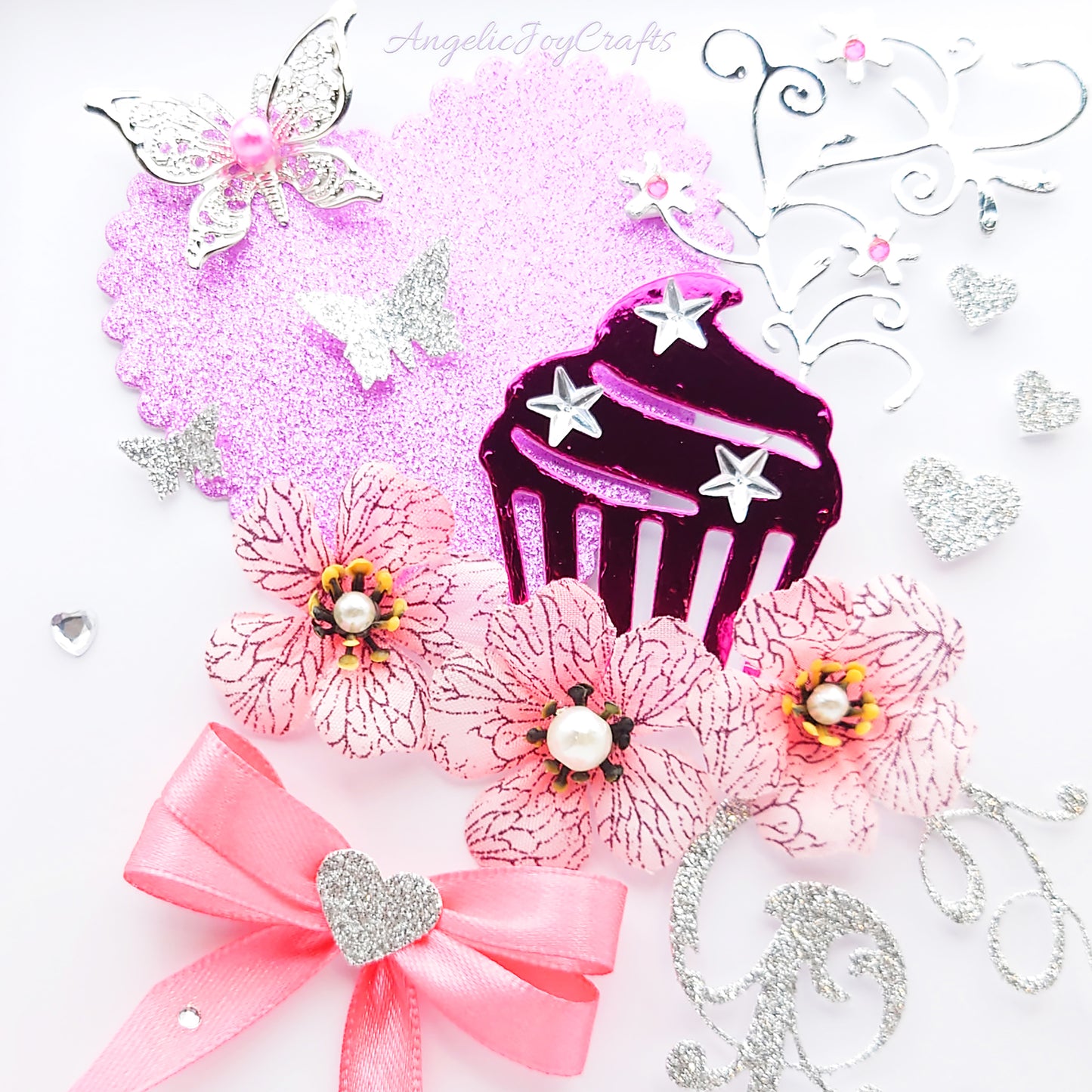 Handmade Personalised 3D Mother's Day Card with Flowers, Cupcake & Metallic Butterfly + Complimentary Gift Box | Birthday | Mother's Day