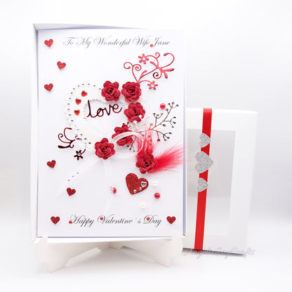 Handmade Personalised 3D Valentine's Day Card with Floral Love Heart + Complimentary Gift Box | Valentine's Day