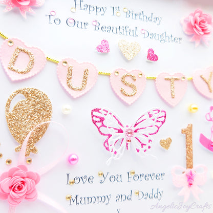 Handmade Personalised 3D Child Birthday Card with Ballons & Hearts + Complimentary Gift Box | Baby Shower | Child Birthday | Baby Born | Birthday