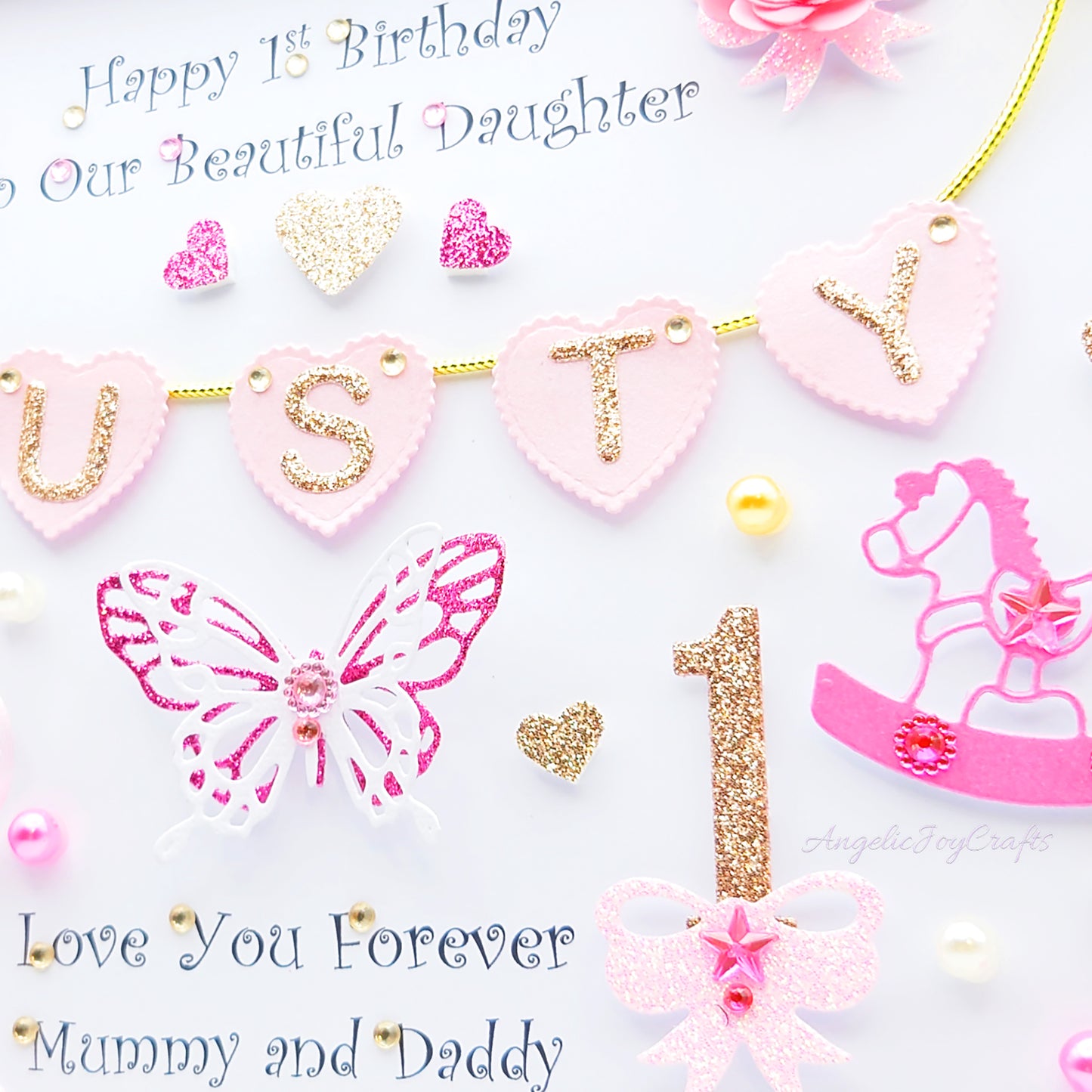 Handmade Personalised 3D Child Birthday Card with Ballons & Hearts + Complimentary Gift Box | Baby Shower | Child Birthday | Baby Born | Birthday