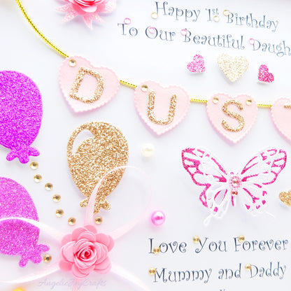 Handmade Personalised 3D Child Birthday Card with Ballons & Hearts + Complimentary Gift Box | Baby Shower | Child Birthday | Baby Born | Birthday