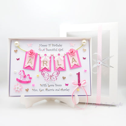 Handmade Personalised 3D Child Birthday Card with Giraffe & Bow + Complimentary Gift Box | Baby Shower | Child Birthday | Baby Born | Birthday