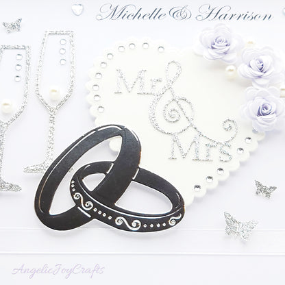 Handmade Personalised 3D Wedding Card with Hearts, Flowers & Wedding Rings + Complimentary Gift Box | Anniversary | Wedding | Engagement