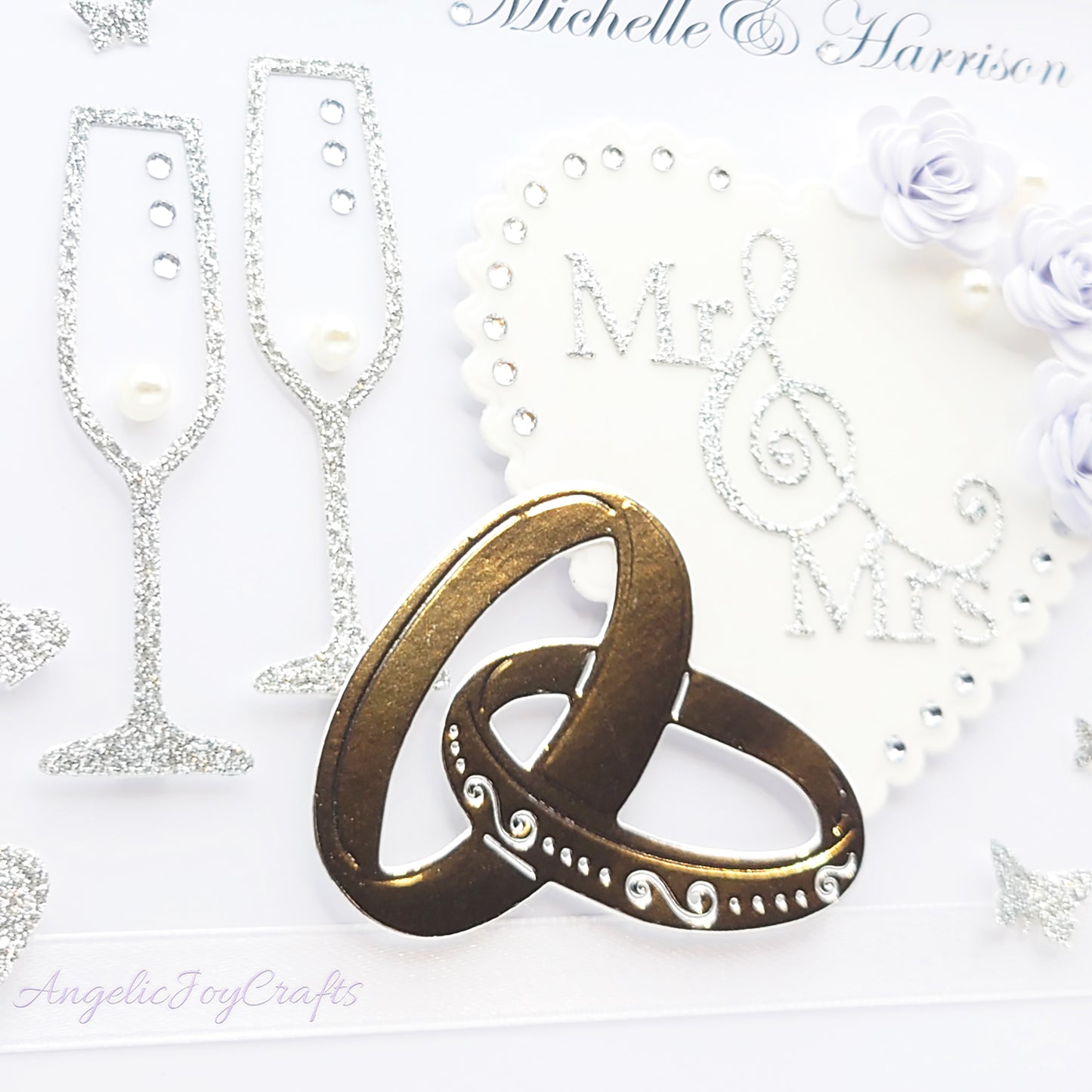 Handmade Personalised 3D Wedding Card with Hearts, Flowers & Wedding Rings + Complimentary Gift Box | Anniversary | Wedding | Engagement