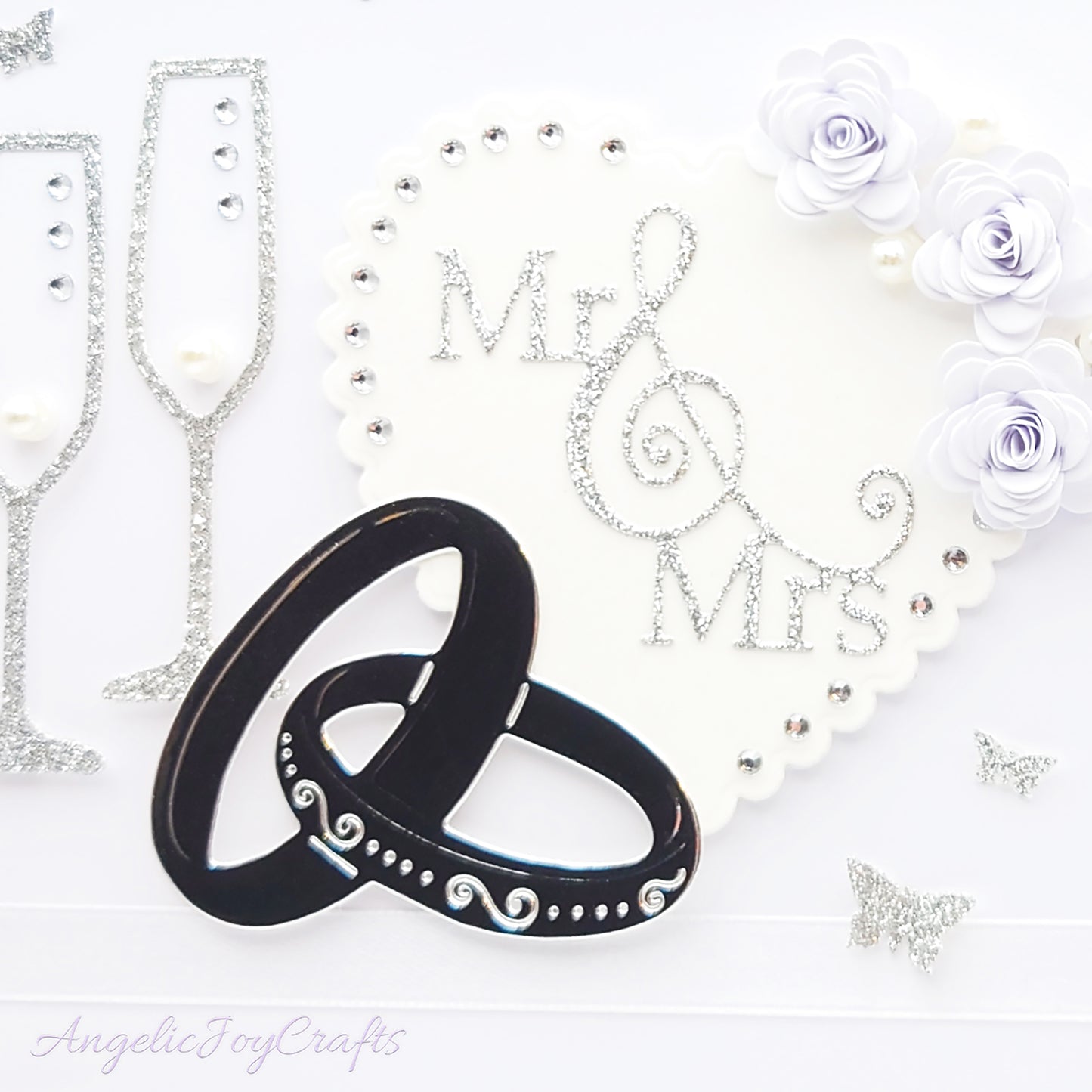 Handmade Personalised 3D Wedding Card with Hearts, Flowers & Wedding Rings + Complimentary Gift Box | Anniversary | Wedding | Engagement