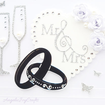 Handmade Personalised 3D Wedding Card with Hearts, Flowers & Wedding Rings + Complimentary Gift Box | Anniversary | Wedding | Engagement