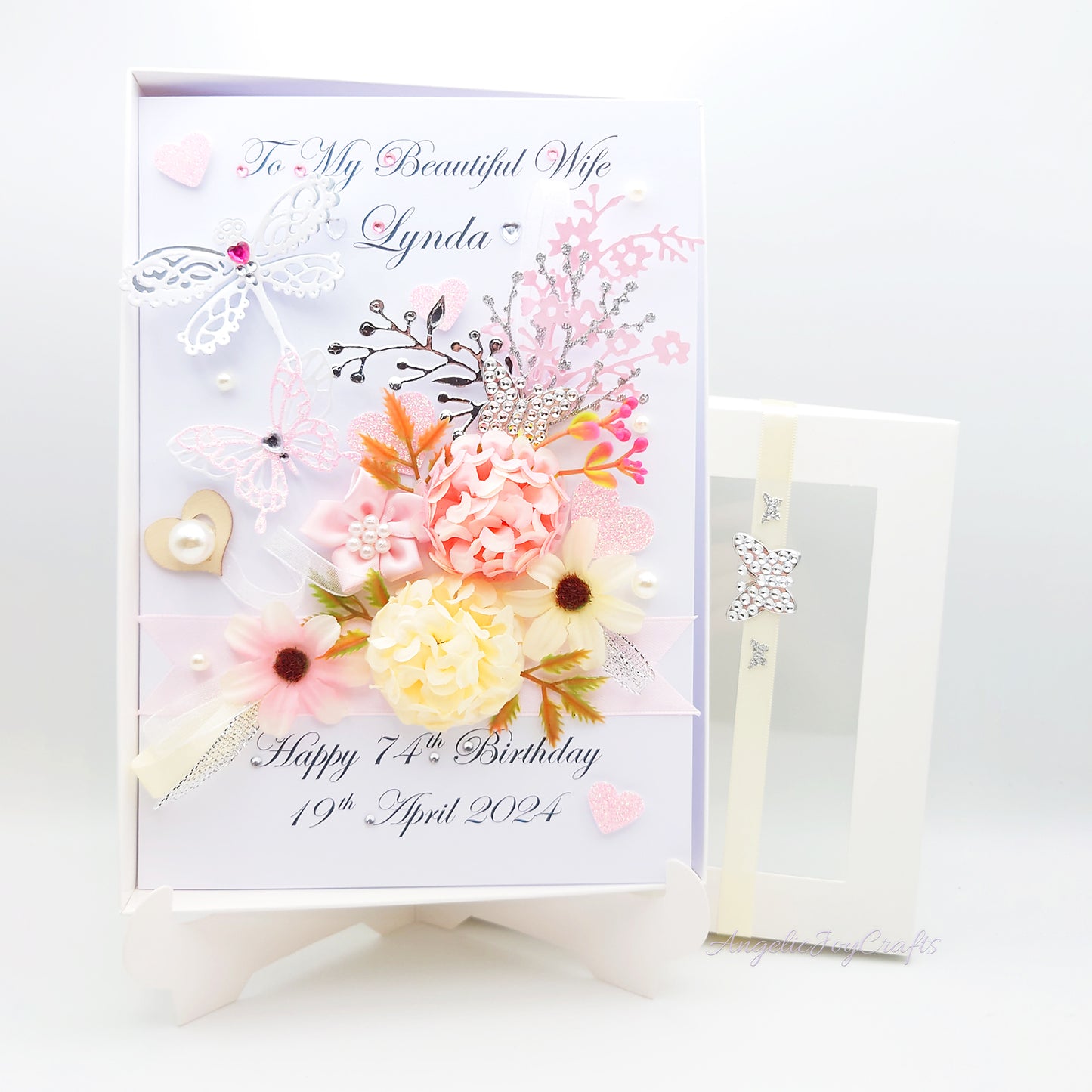 Handmade Personalised 3D Birthday Card with Spring Bouquet & Hearts + Complimentary Gift Box | Birthday | Mother's Day