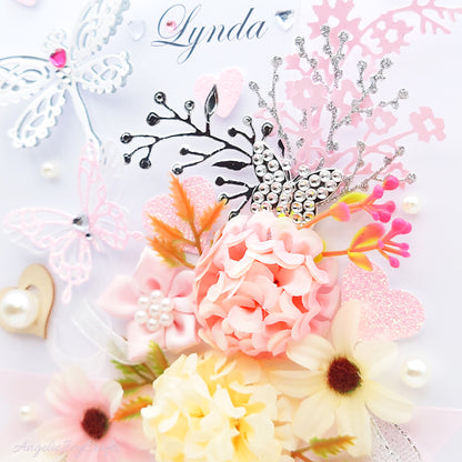 Handmade Personalised 3D Birthday Card with Spring Bouquet & Hearts + Complimentary Gift Box | Birthday | Mother's Day