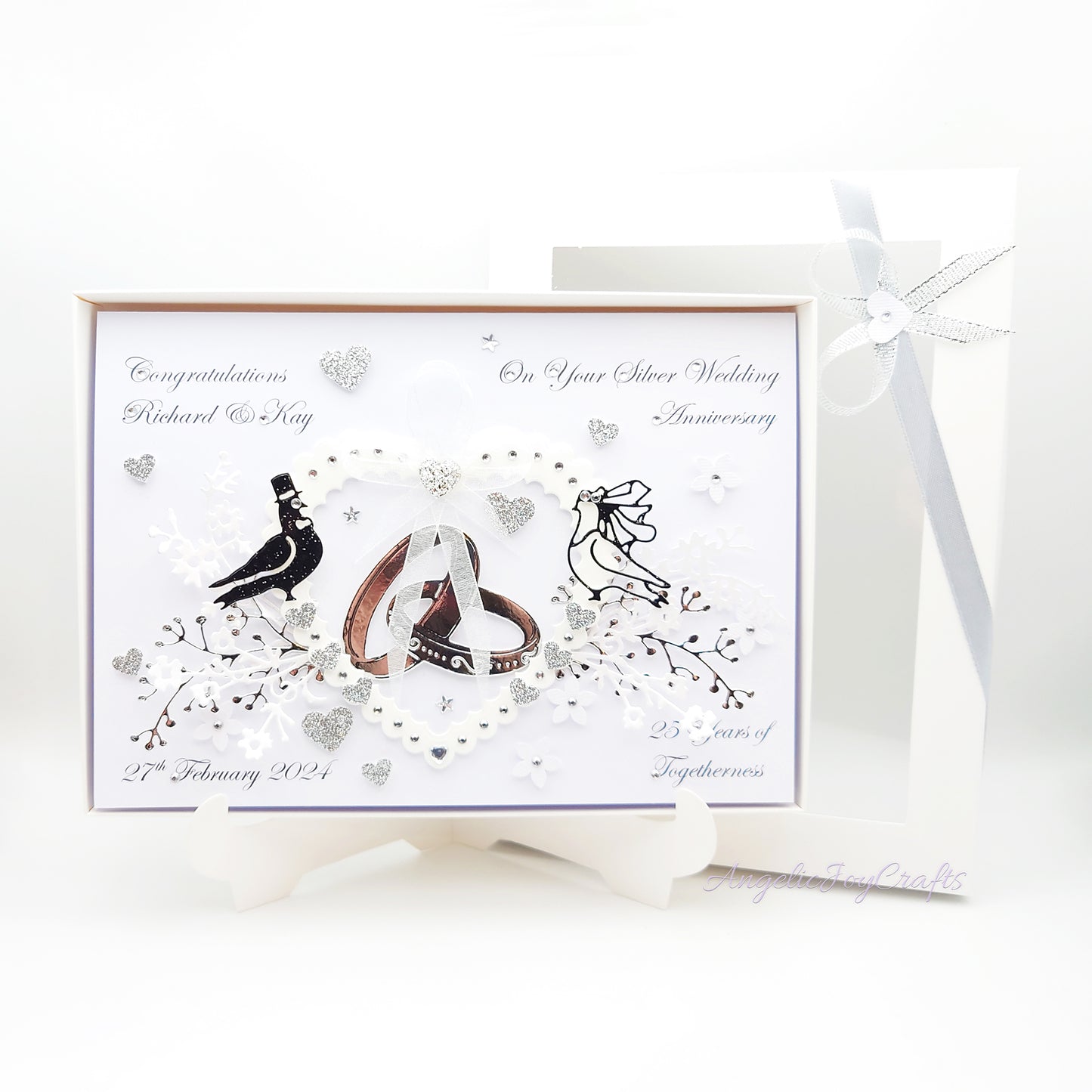 Handmade Personalised 3D Anniversary Card with Floral Heart & Dove Couple + Complimentary Gift Box | Anniversary | Wedding | Engagement