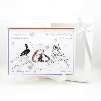 Handmade Personalised 3D Anniversary Card with Floral Heart & Dove Couple + Complimentary Gift Box | Anniversary | Wedding | Engagement