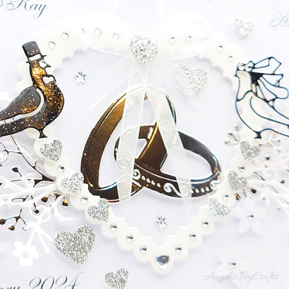 Handmade Personalised 3D Anniversary Card with Floral Heart & Dove Couple + Complimentary Gift Box | Anniversary | Wedding | Engagement