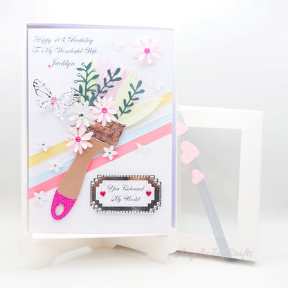 Handmade Personalised 3D Birthday Card with Floral Brush & Butterfly + Complimentary Gift Box | Birthday | Mother's Day